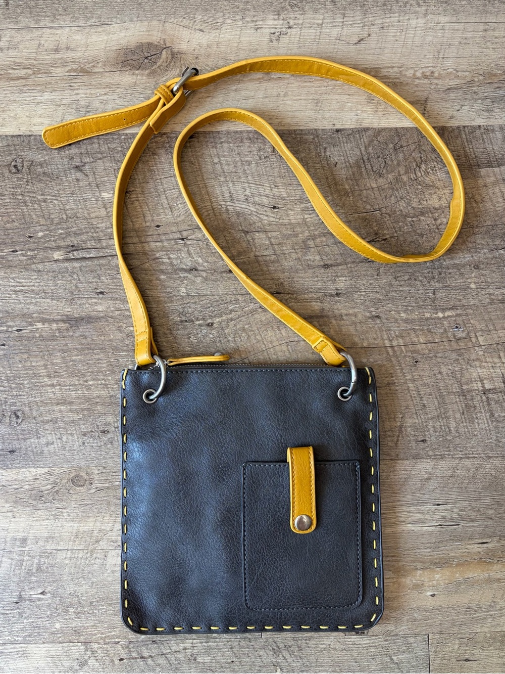 Shiraleah Faux Leather Dark Gray and Yellow Crossbody Purse